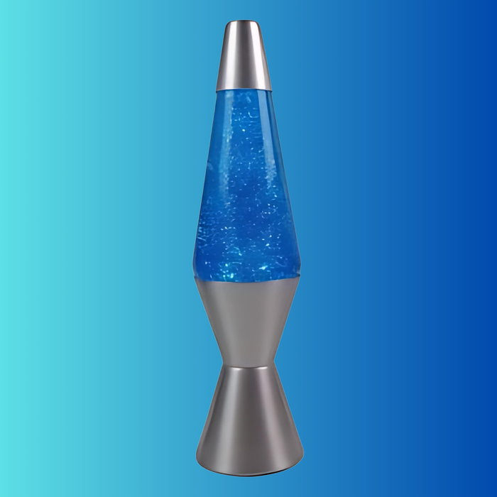 Sparkling Lava Lamp in Motion – Blue glitter swirling inside liquid for a dazzling effect.