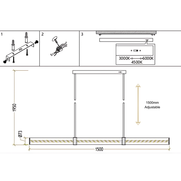 MADISON 1500 Spanish Marble Linear LED Pendant - Black