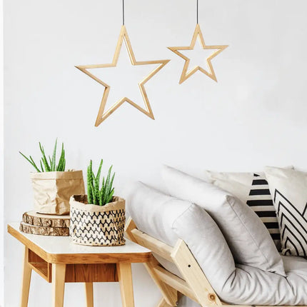 2x Large Bamboo Star LED Hanging Lamp Light Home Decor Lighting - Natural - Home & Garden > Lighting