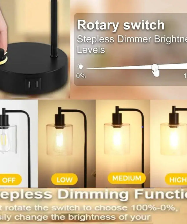 2x Pack Dimmable Industrial Table Lamp with 2 USB Port Dropli, Home & Garden > Lighting, 2x-pack-industrial-table-lamp