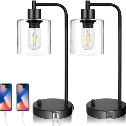 2x Pack Dimmable Industrial Table Lamp with 2 USB Port Dropli, Home & Garden > Lighting, 2x-pack-industrial-table-lamp