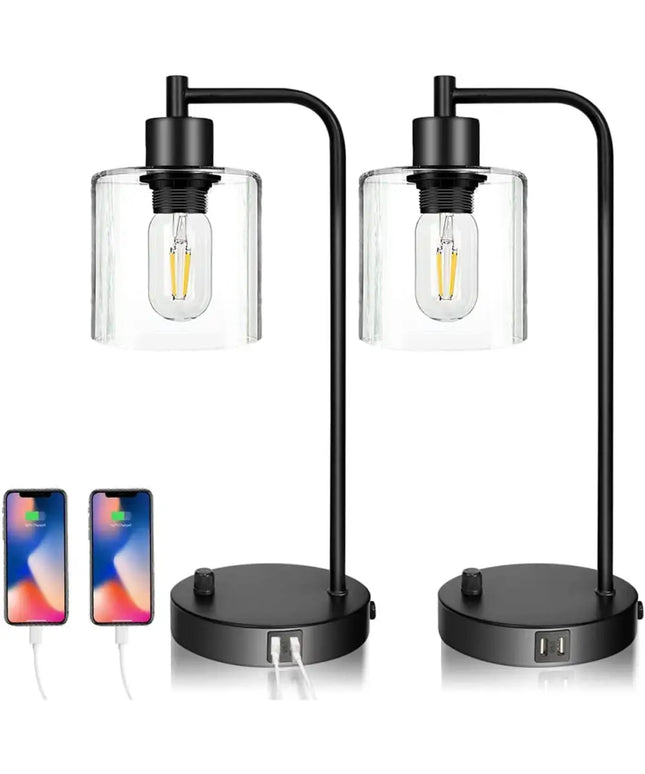 2x Pack Dimmable Industrial Table Lamp with 2 USB Port Dropli, Home & Garden > Lighting, 2x-pack-industrial-table-lamp
