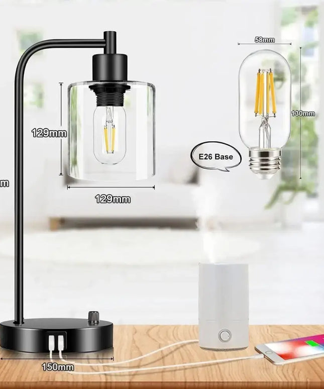2x Pack Dimmable Industrial Table Lamp with 2 USB Port Dropli, Home & Garden > Lighting, 2x-pack-industrial-table-lamp