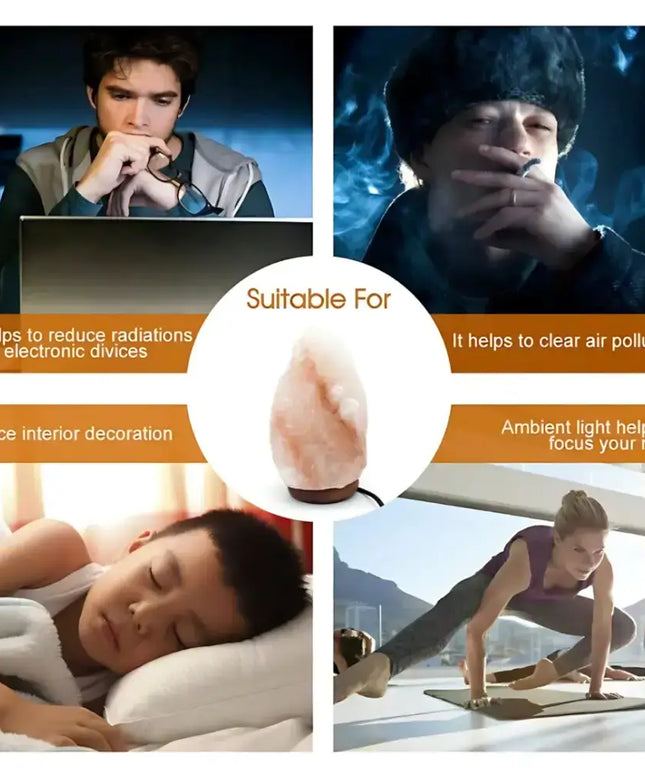 Natural Himalayan salt lamp emitting a soothing glow.