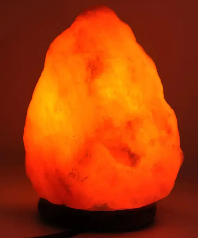 Warm light from a 2-3kg natural-shaped Himalayan salt lamp.