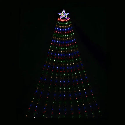 Illuminated Christmas tree light display featuring 3.5M LED Flexwire Waterfall Star Light Multi-Color