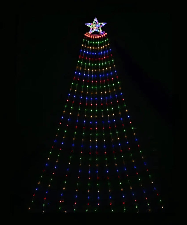 Illuminated Christmas tree light display featuring 3.5M LED Flexwire Waterfall Star Light Multi-Color