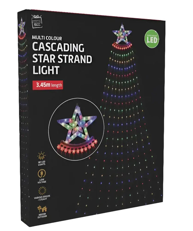 Colorful cascading star strand light box from the 3.5M LED Flexwire Waterfall Star Light Multi-Color product