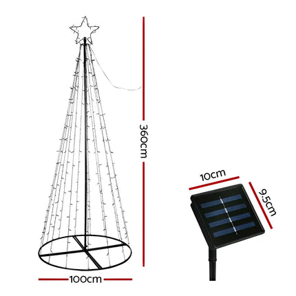 Solar-powered Christmas tree with dimensions and 400 LED Jingle Jollys lighting system