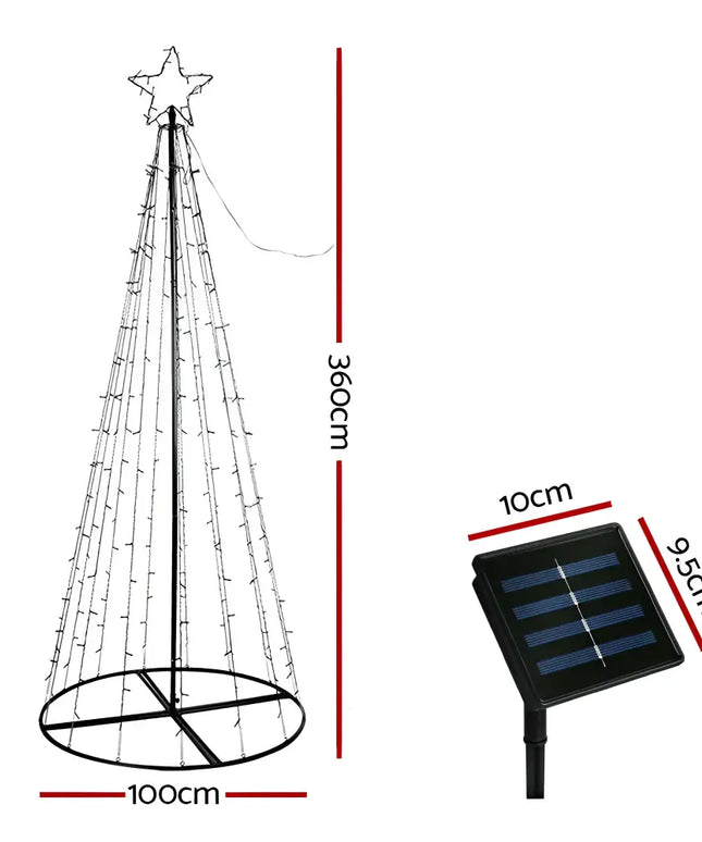 Solar-powered Christmas tree with dimensions and 400 LED Jingle Jollys lighting system