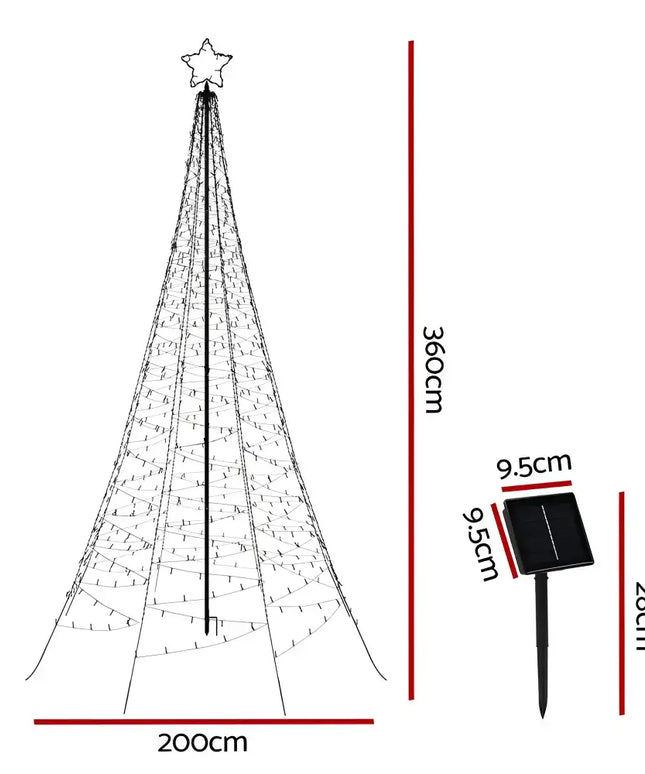 Christmas Tree with Solar Panel from 3.6M Christmas Tree 800 LED Solar Net Lights Jingle Jollys