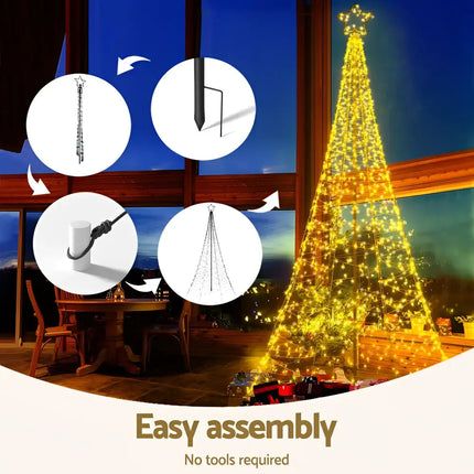 Illuminated outdoor Christmas tree with 800 LED solar net lights for festive decoration