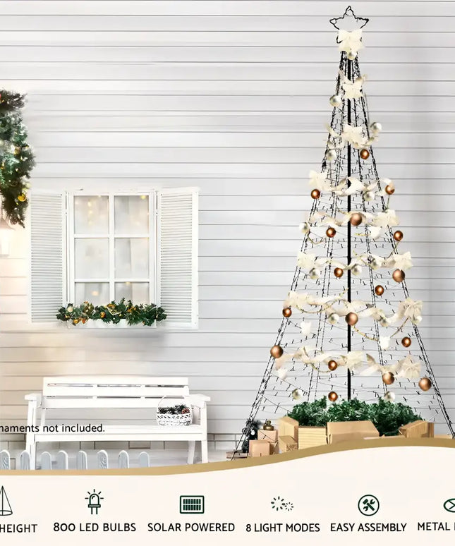 Decorated metal frame Christmas tree with 800 LED solar net lights from Jingle Jollys