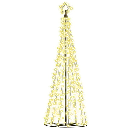 Illuminated star-studded Christmas tree with warm white LED lights on a solar-powered 3.6M tree