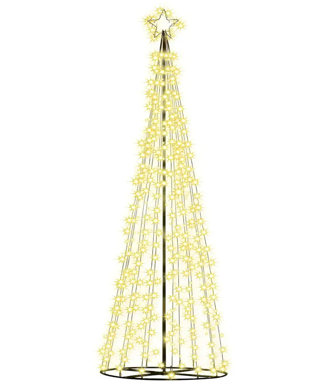Illuminated star-studded Christmas tree with warm white LED lights on a solar-powered 3.6M tree