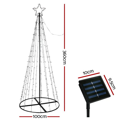 Solar-powered 3.6M Christmas Tree with warm white LED lights and star topper