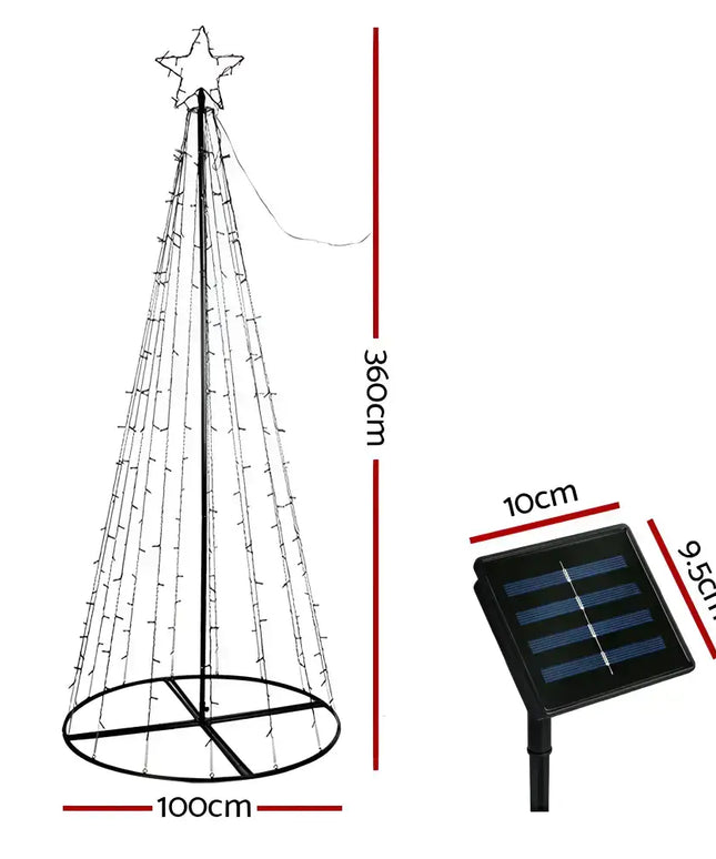 Solar-powered 3.6M Christmas Tree with warm white LED lights and star topper