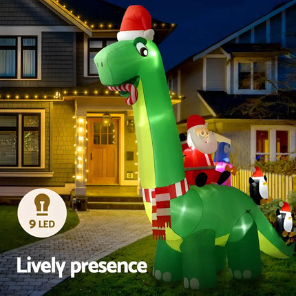 Inflatable Christmas Dinosaur decorated for holiday festive illuminated decorations