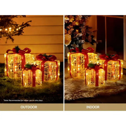 Illuminated gift box decorations from the 3 PCS Christmas Lights Gift Box Set with 48 LEDs