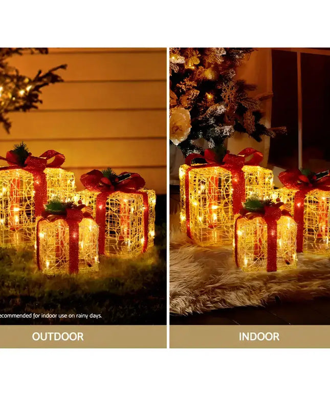 Illuminated gift box decorations from the 3 PCS Christmas Lights Gift Box Set with 48 LEDs
