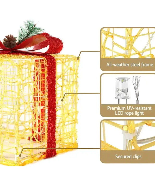 Illuminated Christmas gift decoration from the 3 PCS Christmas Lights Gift Box Set 48 LED Decorations