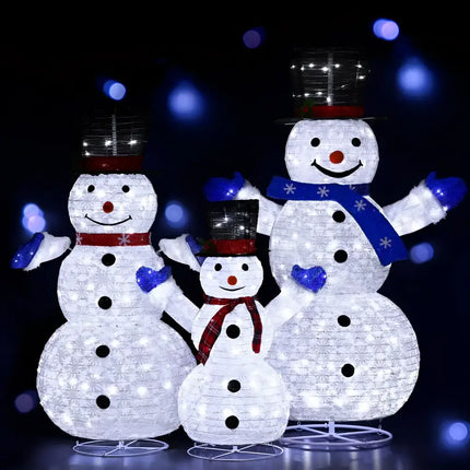 Illuminated snowman family decorative set with 3 PCS LED Fairy Lights for holiday decor