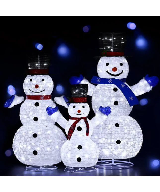 Illuminated snowman family decorative set with 3 PCS LED Fairy Lights for holiday decor