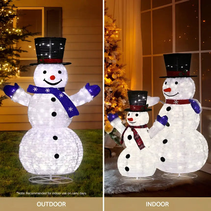Illuminated Snowman Decorations with LED Fairy Lights for Festive Holiday Decor