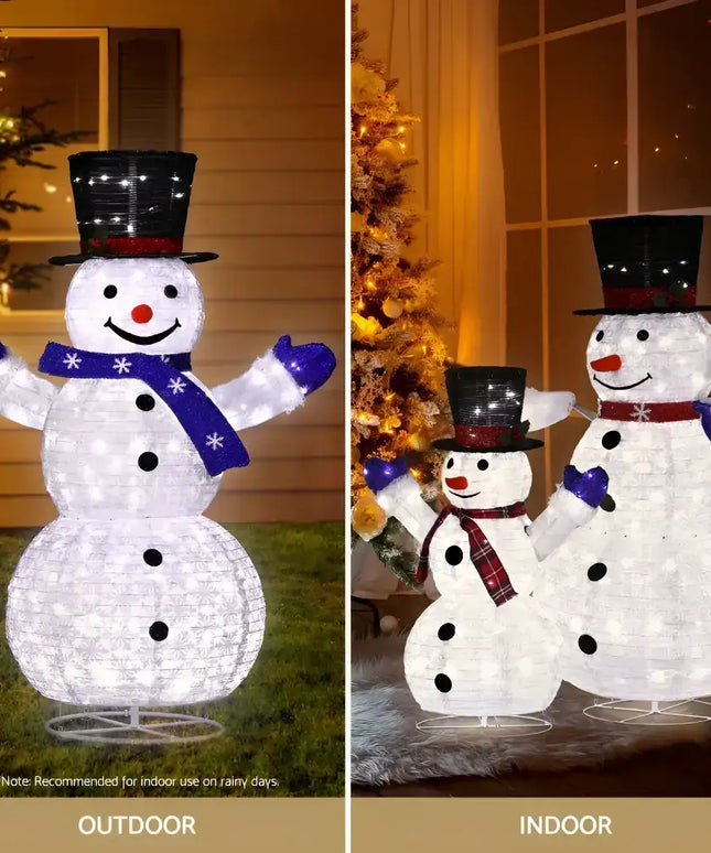 Illuminated Snowman Decorations with LED Fairy Lights for Festive Holiday Decor