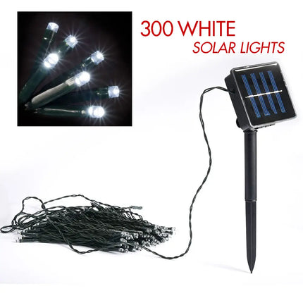 300 White solar LED string lights - Home & Garden > Lighting > Outdoor Lights
