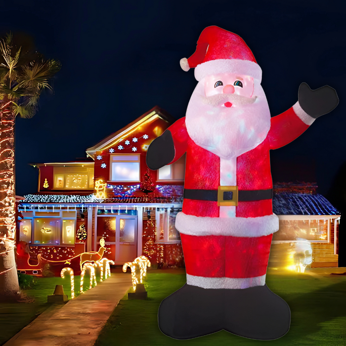 2.5M Deluxe Inflatable Plush Santa with Multi LED Disco Lights