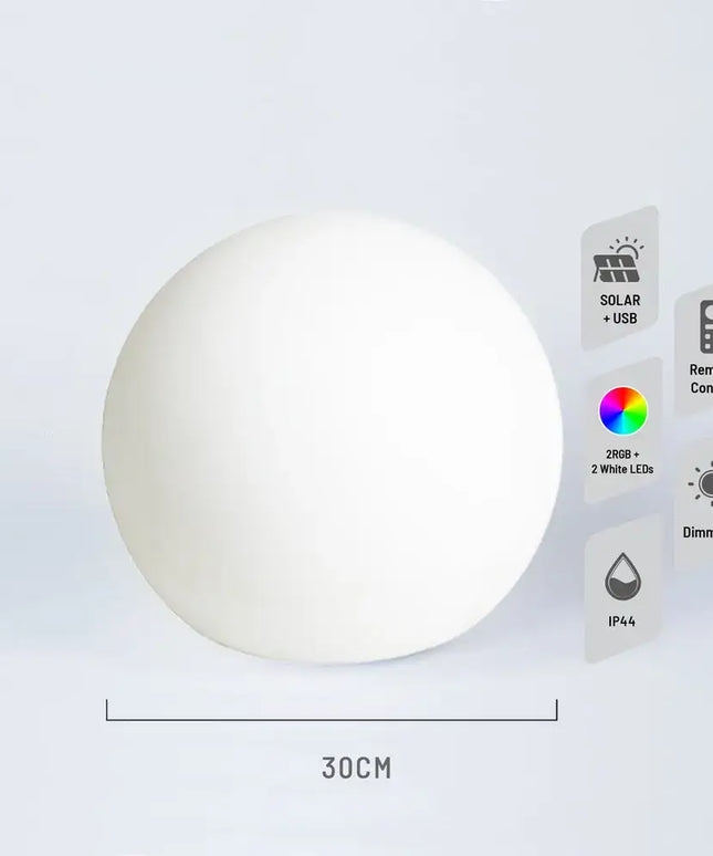 30cm Outdoor Solar-Powered RGB LED Orb Light | Waterproof Garden Mood Lamp - Home & Garden > Garden Lights > Other