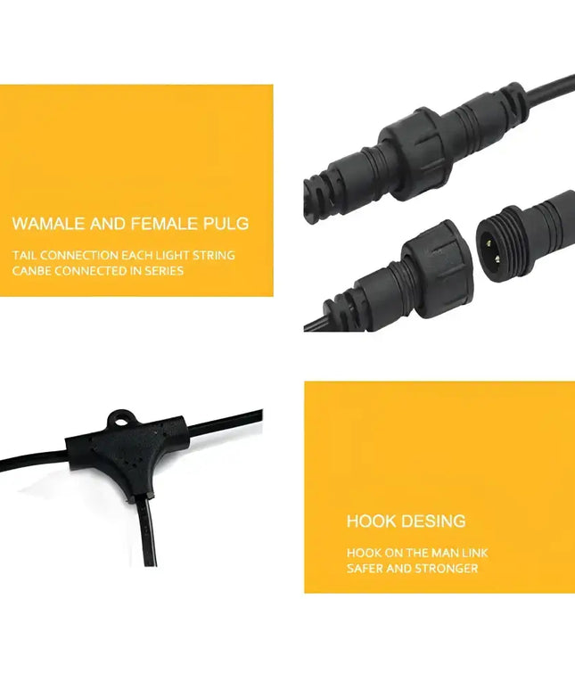 String light connectors and splitter for 30m Black Hanging Solar Festoon String Lights