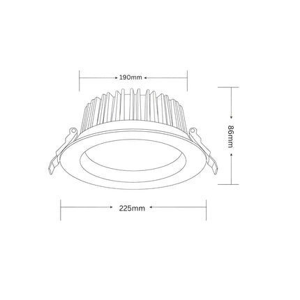 30W COB Tri-Colour Dimmable Aluminium LED Downlight 190mm cut out