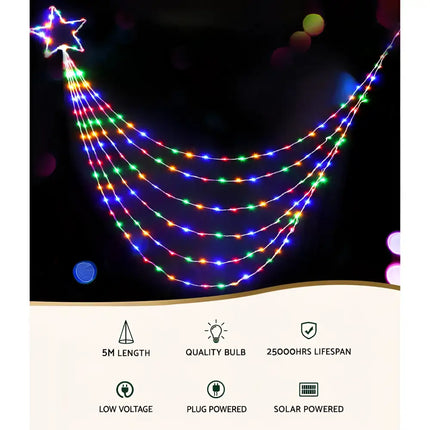 Star-shaped cascading string lights from 320 LED 5M Christmas Solar Fairy Light Jingle Jollys