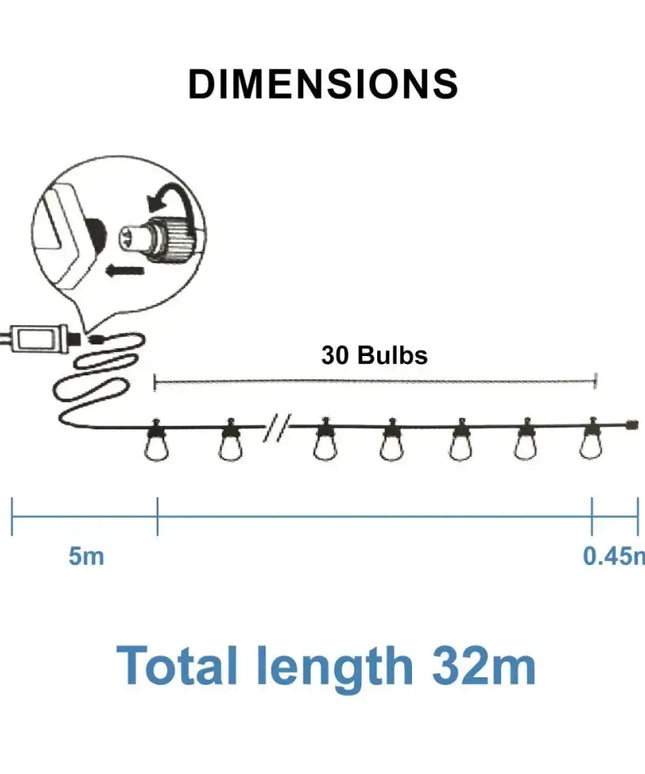 Sansai 30 Bulbs 32M LED Waterproof Festoon String Lights Kit Dropli, Home & Garden > Lighting, sansai-30-bulbs-32m-festoon-string-lights-led-waterproof-outdoor-christmas-party