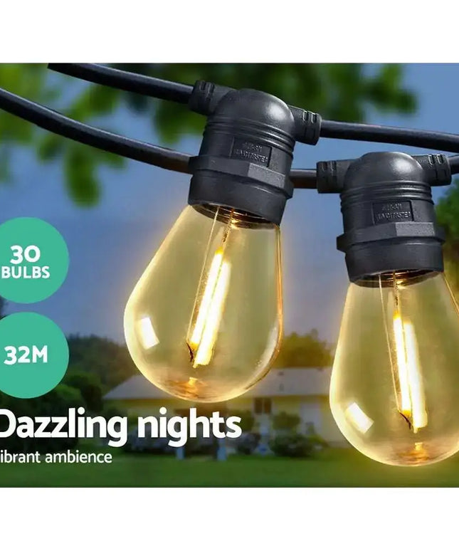 32m LED Festoon String Lights 30 S14 Bulbs Plug in Kits Dropli, Occasions > Lights, jingle-jollys-32m-led-festoon-string-lights-30-bulbs-kits-wedding-party-christmas-s14