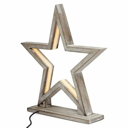 33cm Bamboo Star LED Table Lamp Light Modern Bedside - Antique Timber - Home & Garden > Lighting