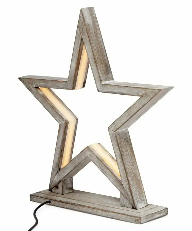 33cm Bamboo Star LED Table Lamp Light Modern Bedside - Antique Timber - Home & Garden > Lighting