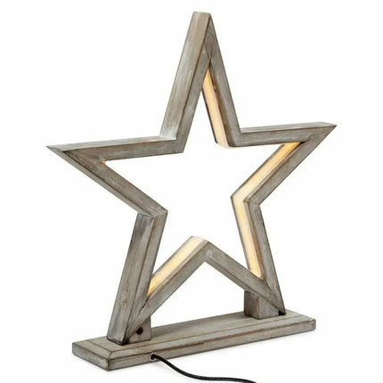 33cm Bamboo Star LED Table Lamp Light Modern Bedside - Antique Timber - Home & Garden > Lighting