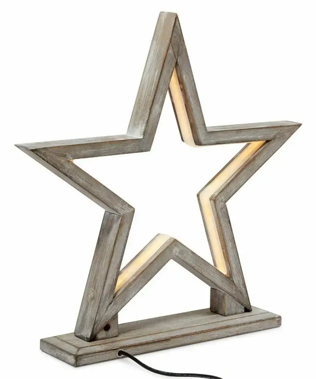 33cm Bamboo Star LED Table Lamp Light Modern Bedside - Antique Timber - Home & Garden > Lighting