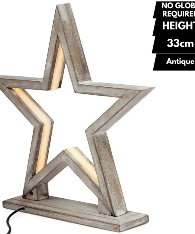 33cm Bamboo Star LED Table Lamp Light Modern Bedside - Antique Timber - Home & Garden > Lighting