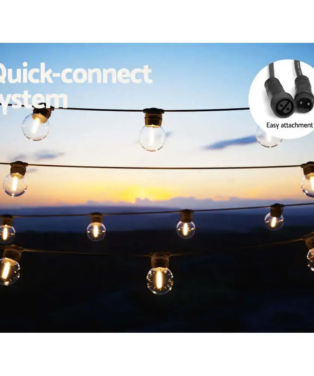 34m Black Solar Festoon String Lights with 30 Bulb Plug in Kit - Home & Garden > Lighting