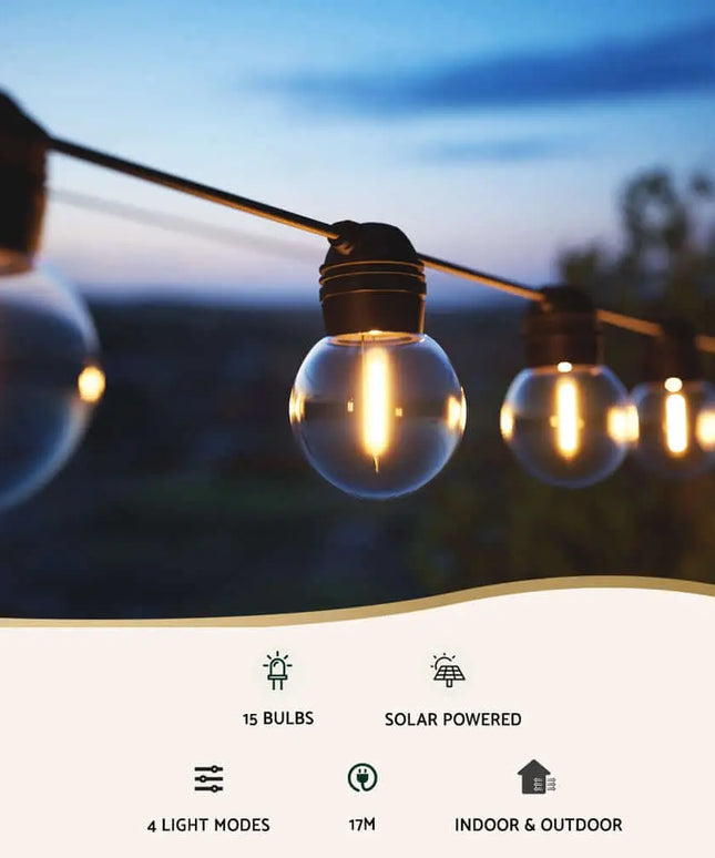 34m Black Solar Festoon String Lights with 30 Bulb Plug in Kit - Home & Garden > Lighting