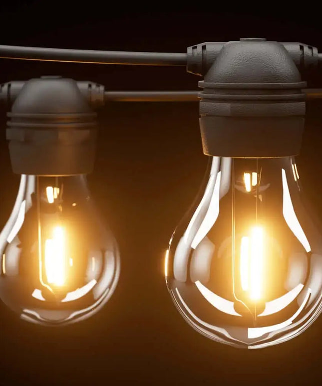 34m Black Solar Festoon String Lights with 30 Bulb Plug in Kit - Home & Garden > Lighting