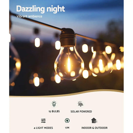 34m Black Solar Festoon String Lights with 30 Bulb Plug in Kit - Home & Garden > Lighting