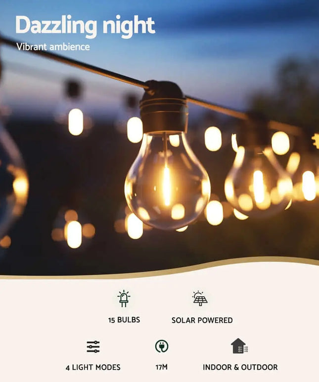 34m Black Solar Festoon String Lights with 30 Bulb Plug in Kit - Home & Garden > Lighting