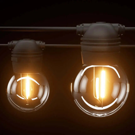 34m Black Solar Festoon String Lights with 30 Bulb Plug in Kit - Home & Garden > Lighting