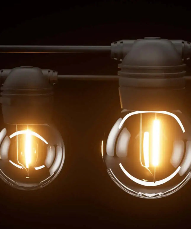 34m Black Solar Festoon String Lights with 30 Bulb Plug in Kit - Home & Garden > Lighting