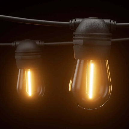 34m Black Solar Festoon String Lights with 30 Bulb Plug in Kit - Home & Garden > Lighting